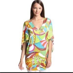 Trina Turk Santa Cruz Tunic Top Swimsuit Coverup Psychedelic Mini Kimono Resort